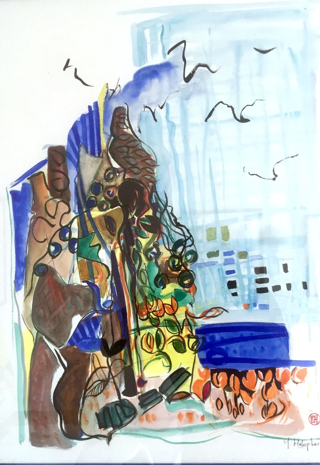 HOLOPHERNE-Yvelise-2021-Le Paon-Aquarelle-50-65-0
