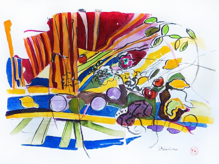 HOLOPHERNE-Yvelise-2022-Nature morte aux citrons-Aquarelle-42-30-0